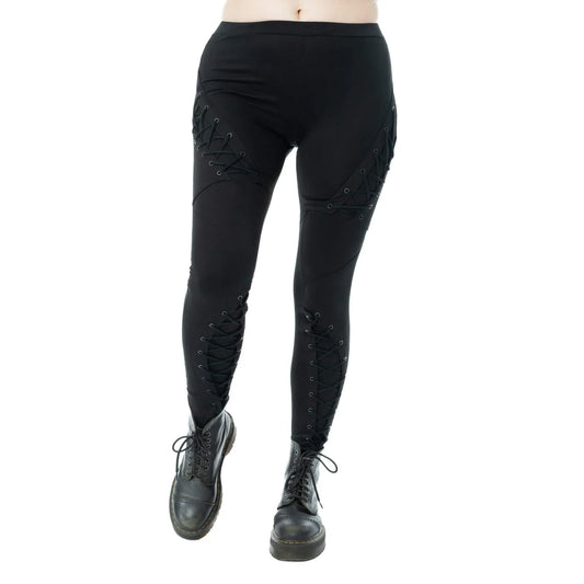 Poizen Industries Nightshade Goth Leggings - Corset Lace-Up Eyelet Detail