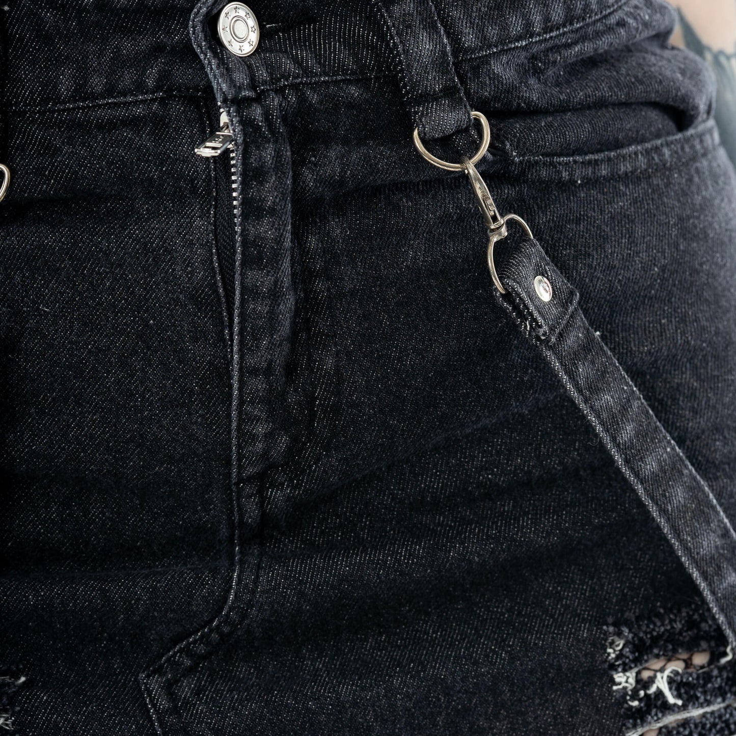 Vixxsin Runa Distressed Denim Maxi Skirt - Black Stonewash