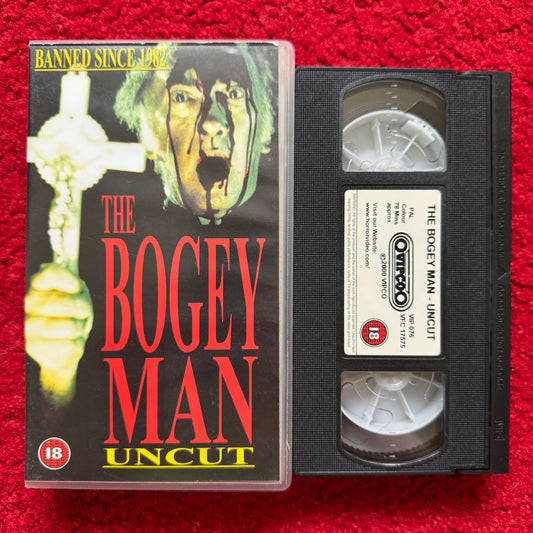 The Bogeyman VHS with graphic cover art and uncensored content label for horror movie enthusiasts