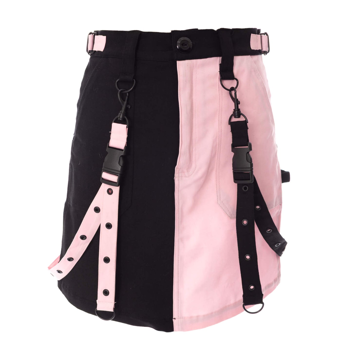 Gothic Mini Skirt Black Pink Strap Detail Chemical Black