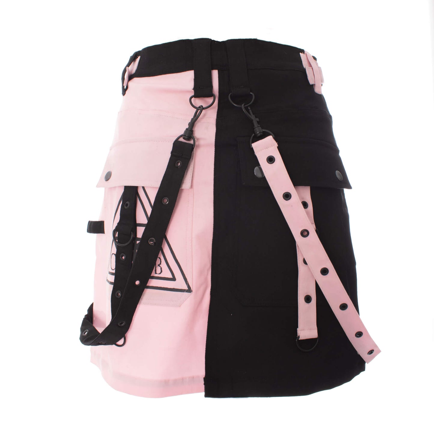 Gothic Mini Skirt Black Pink Strap Detail Chemical Black